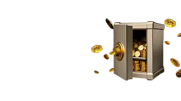 An open safe spilling gold coins symbolizes the cashback bonus at Eldorado Online Casino. Players can reclaim a portion of their lost funds back to their balance.