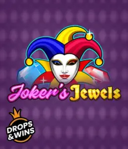 Enjoy the vibrant charm of the Joker's Jewels game by Pragmatic Play, highlighting a captivating joker's mask embellished with a vivid jester hat. This image captures the joyful spirit of classic slots, set against a deep purple background. Ideal for casino game enthusiasts, promising a entertaining adventure. 